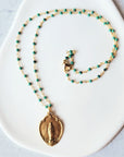 Virgin Mary Medal With Turquoise green Beaded Necklace.