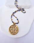 Serenity Prayer Sapphire and Pyrite Beaded Necklace