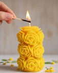 100% beeswax pillar candle with rosette design