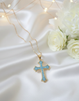 Religious Pink Mother of Pearl Cross Necklace Gold filled – Catholic Jewelry