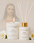 Jesus I trust in You Hand poured Candle and Diffuser Set in white tea scent