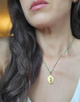 Virgin Mary Medal With Turquoise green Beaded Necklace.