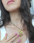 Virgin Mary Medal With Turquoise green Beaded Necklace.