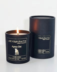 Black candles with 'Live Your Faith' branding on a white background