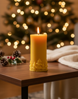 100% Beeswax Religious Candle with Pine Tree Detail - Hand-Poured Christmas Catholic Gift - Limited Edition Candle