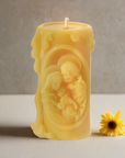 Catholic Holy family beeswax prayer candle hand poured