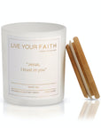 catholic prayer candle Jesus I trust in you in white tea scent