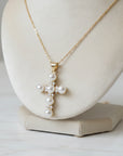 gold filled pearl cross with cubic zirconia