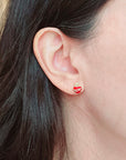 Gold-filled Catholic Sacred Heart stud earrings with red enamel