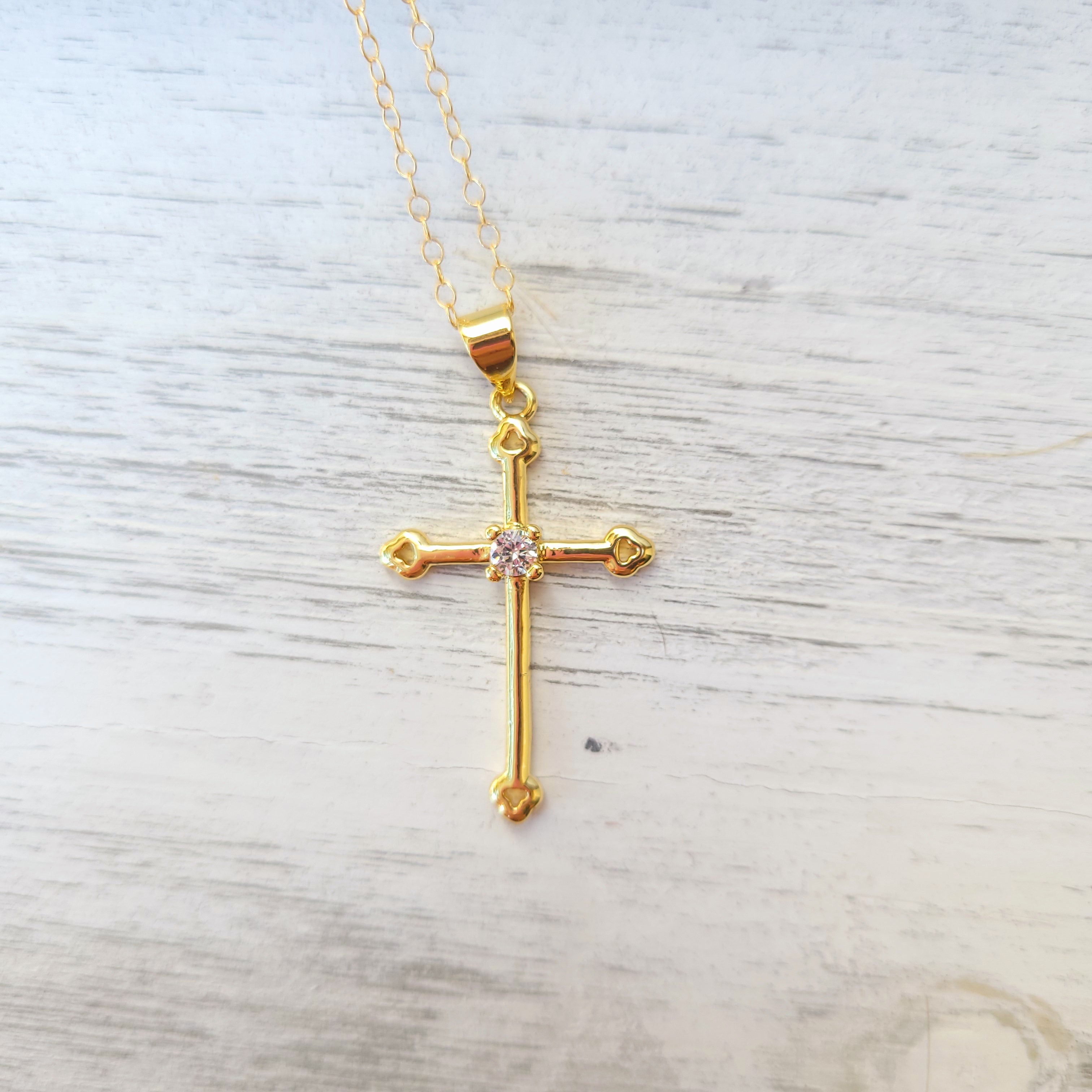 Gemstone Cross Necklace 18k Gold Filled CZ