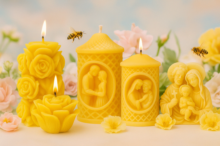 catholic beeswax candles lit up for prayer