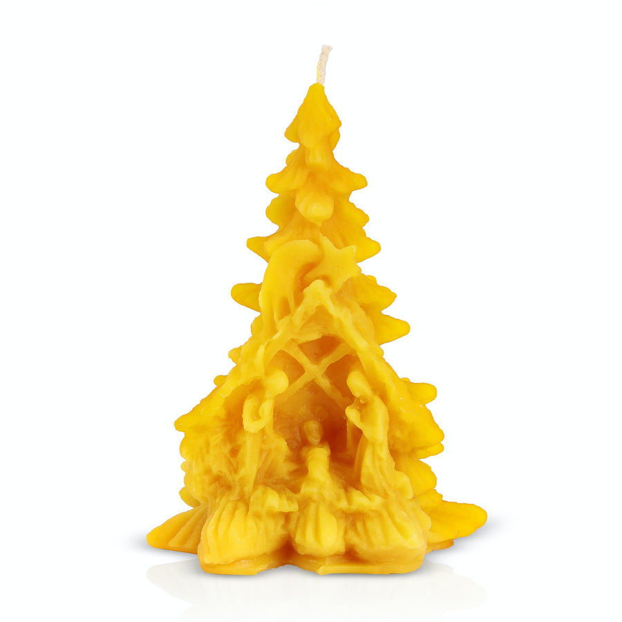 100% beeswax candle Nativity of Jesus in a Christmass tree shape. Catholic Prayer Candle.