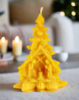 pine tree beeswax candle with nativity scene