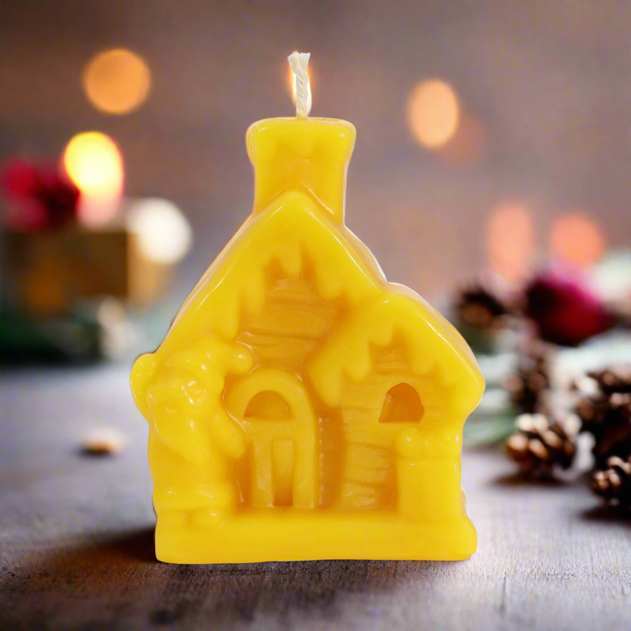 small 100% beeswax candle house