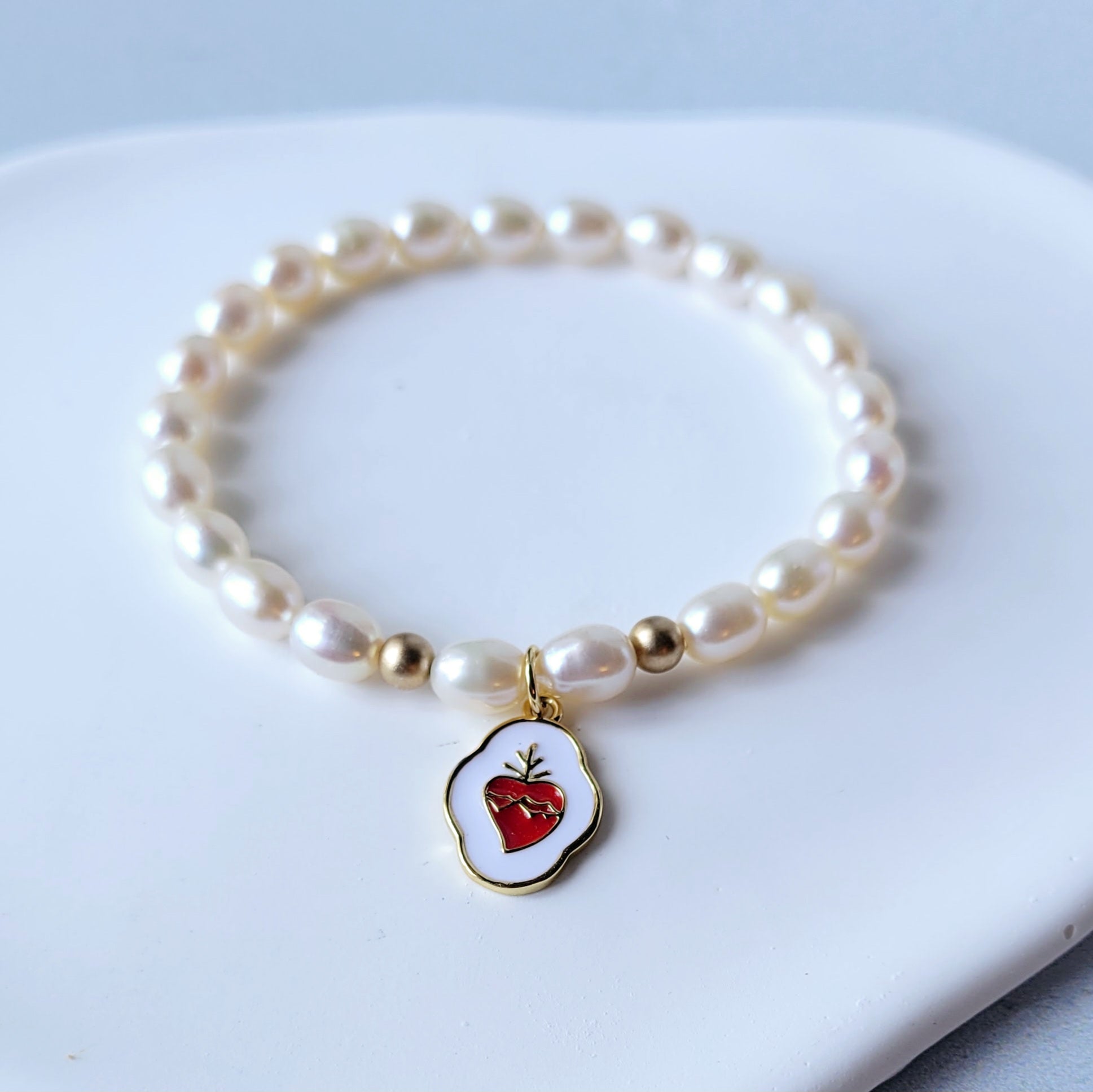 Sacred Heart Of Jesus Pearl Bracelet