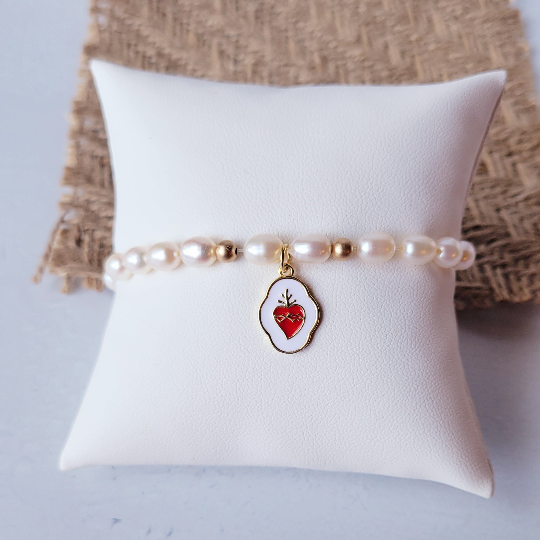 Sacred Heart Of Jesus Pearl Bracelet