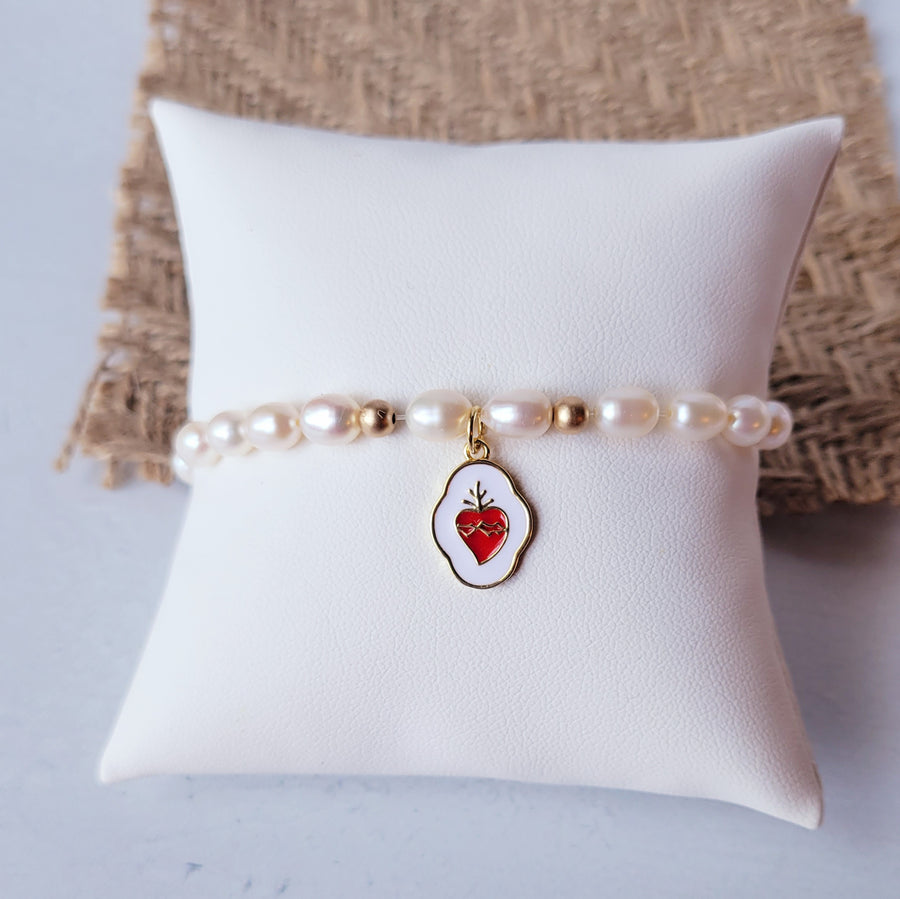 Sacred Heart Of Jesus Pearl Bracelet