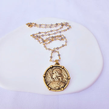 Saint Joan of Arc Labradorite Beaded Necklace