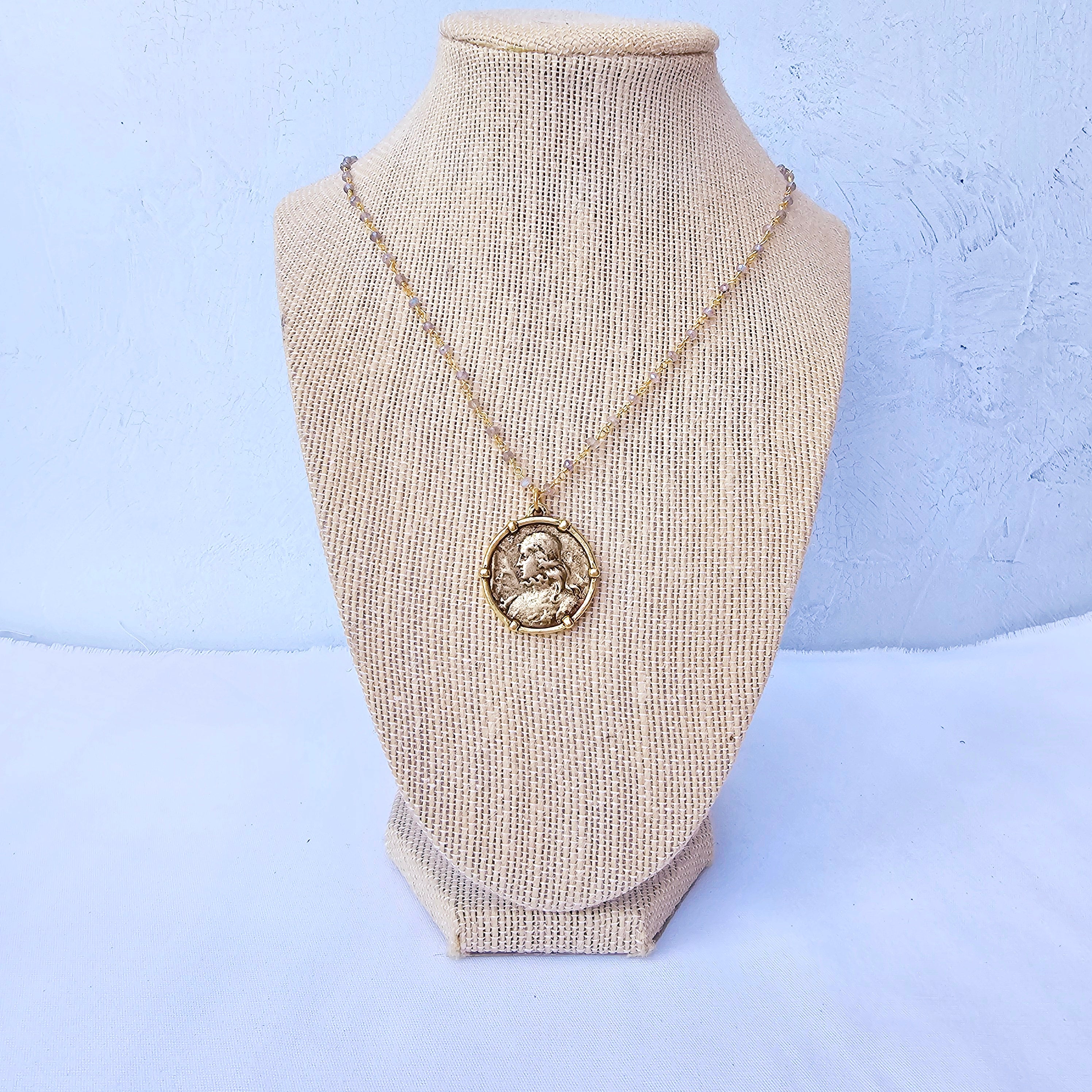 Saint Joan of Arc Labradorite Beaded Necklace