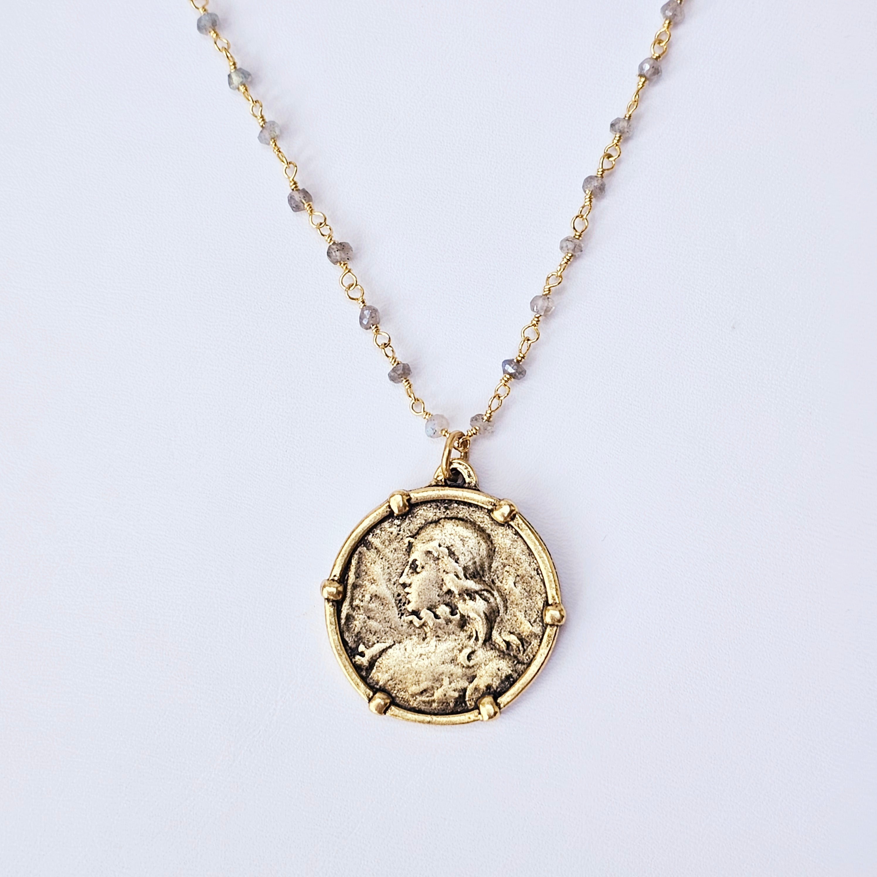 Saint Joan of Arc Labradorite Beaded Necklace