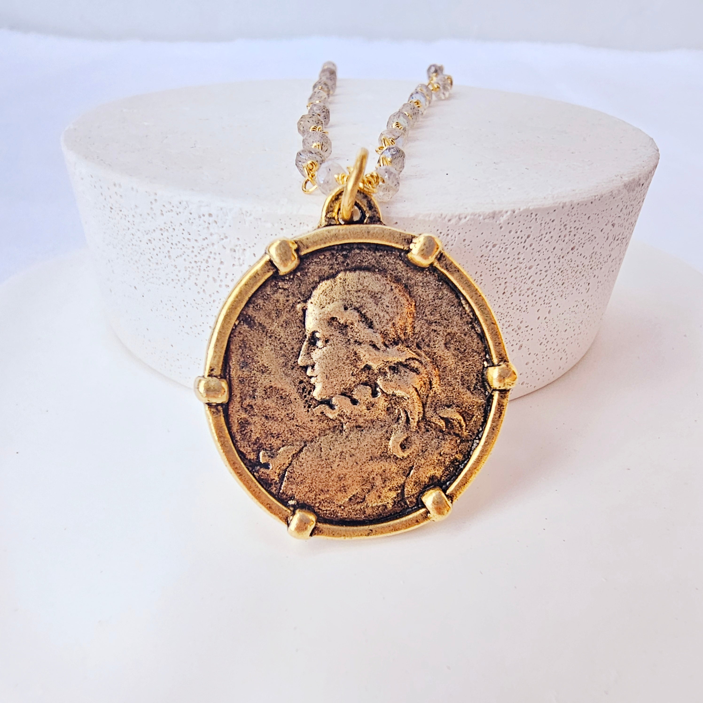 Saint Joan of Arc Labradorite Beaded Necklace