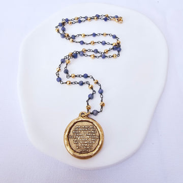 Serenity Prayer Sapphire and Pyrite Beaded Necklace