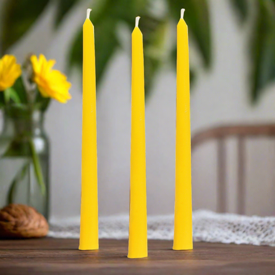 Catholic set of three taper beeswax prayer candles for your home altar.