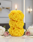100% Beeswax pillar candle with rose detail