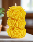 100% beeswax pillar candle with rosette detail