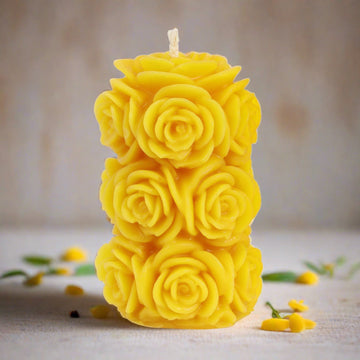 100% beeswax pillar candle with rosette design