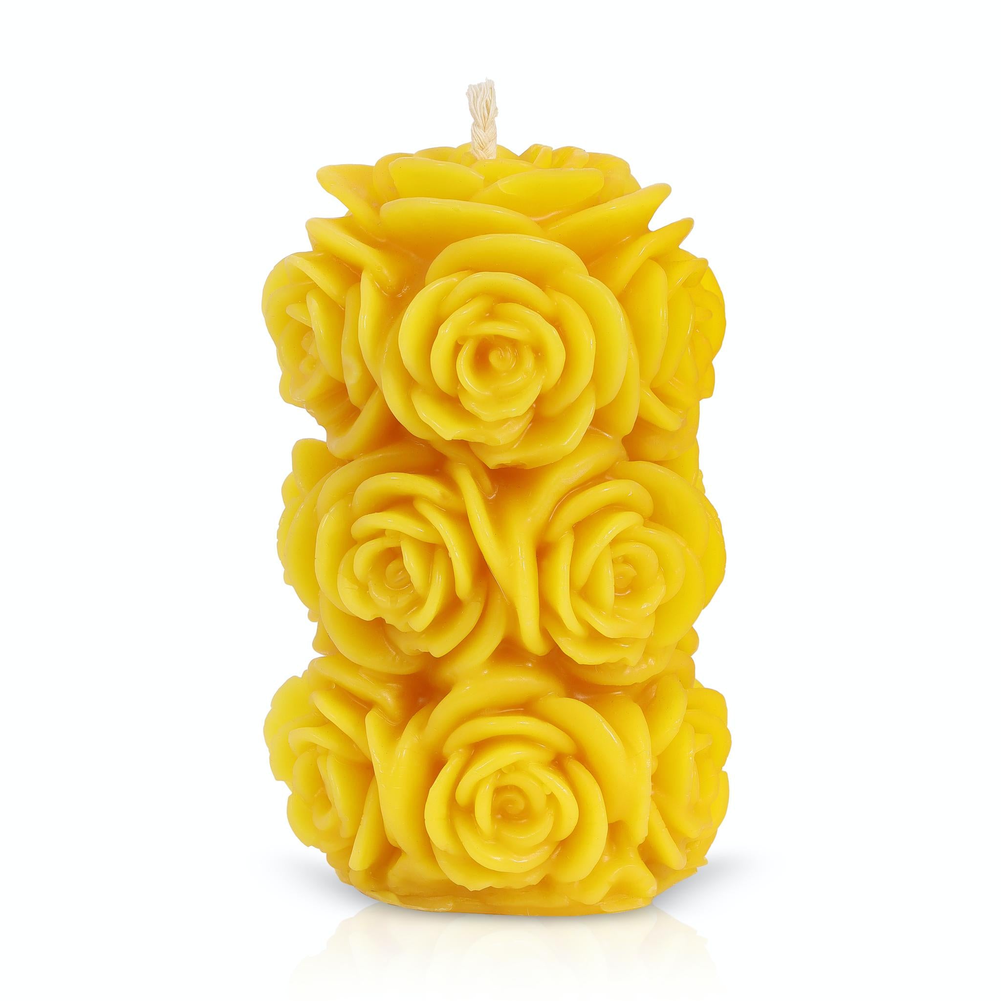 100% Beeswax pillar candle with rose detail
