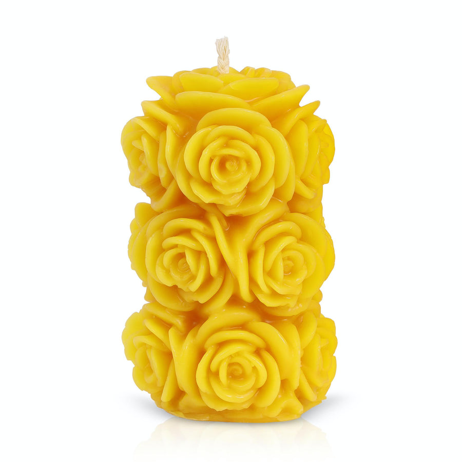 100% Beeswax pillar candle with rose detail