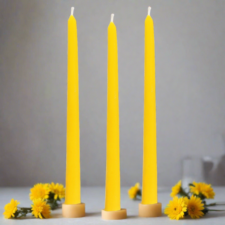 yellow beeswax taper candle for home altar- Religious candle set.