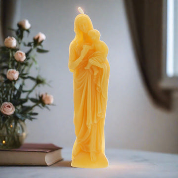 Virgin Mary and Child beeswax candle