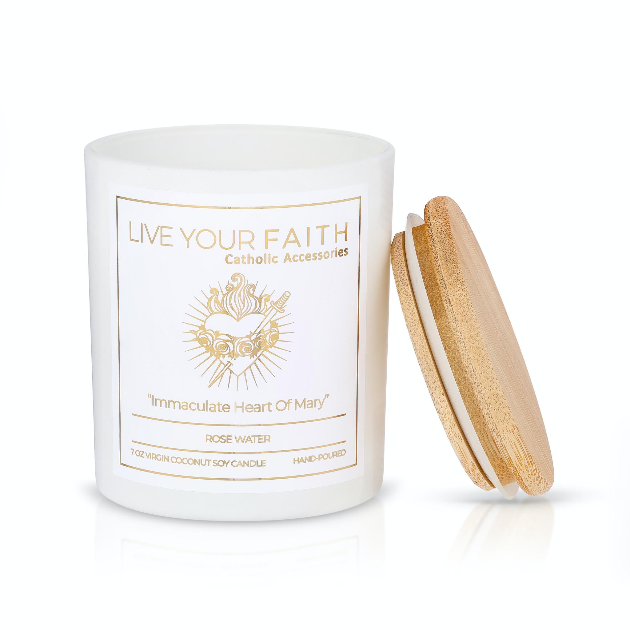Immaculate heart of Mary Scented prayer candle in Rose Water