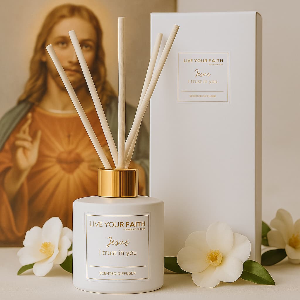 Jesus I trust in You Hand poured diffuser in white tea sent