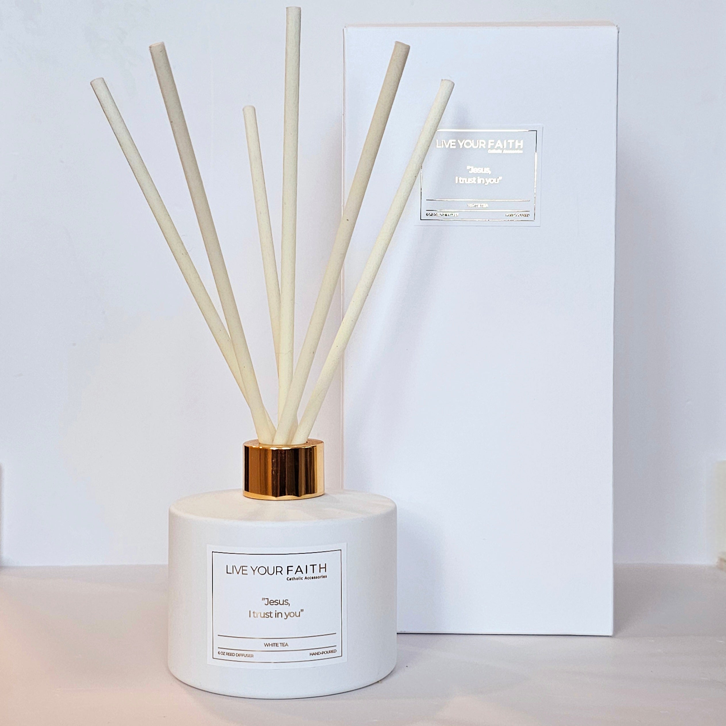 “Jesus, I Trust in You” White Tea Catholic Scented Diffuser | Elegant Faith-Based Home Fragrance
