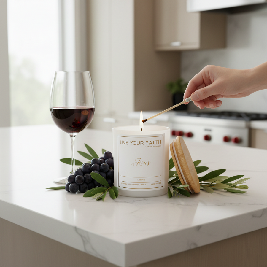 Jesus Catholic Prayer Candle - Merlot Scent