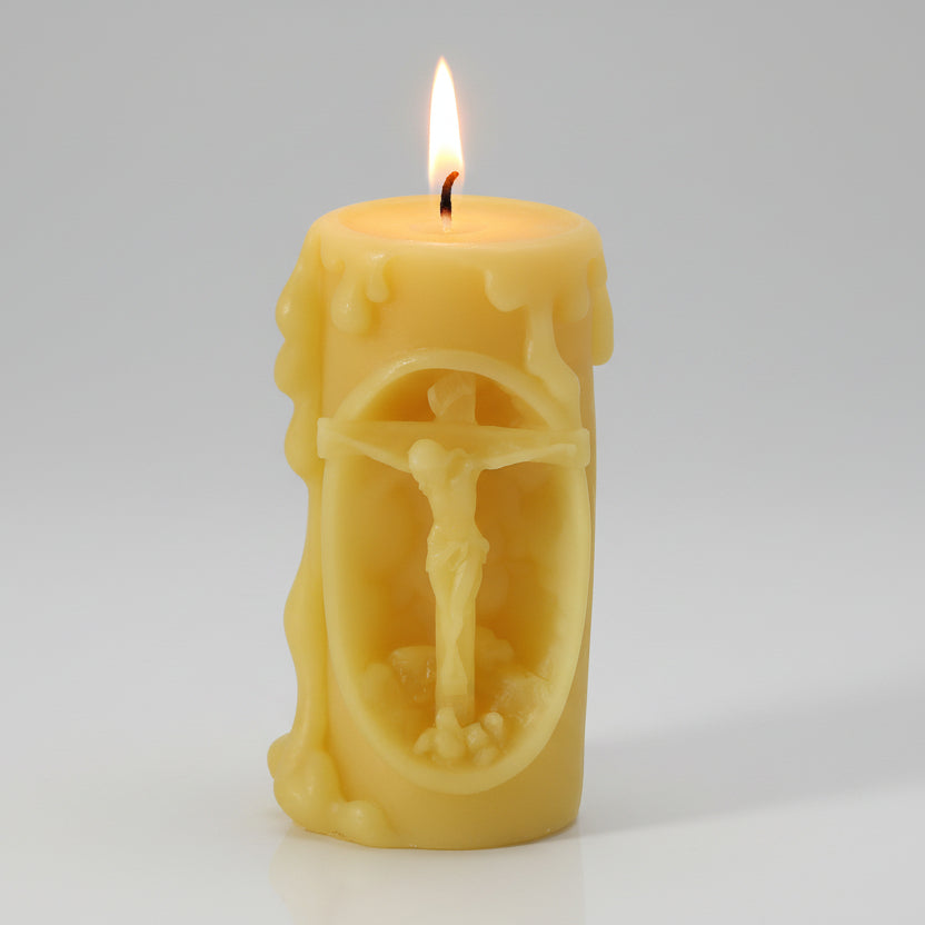 100% beeswax candle Jesus on the cross