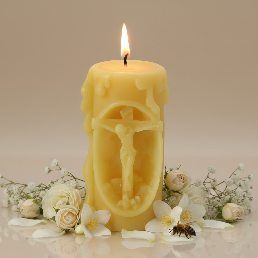 Jesus on the Cross 100% Beeswax Prayer Candle