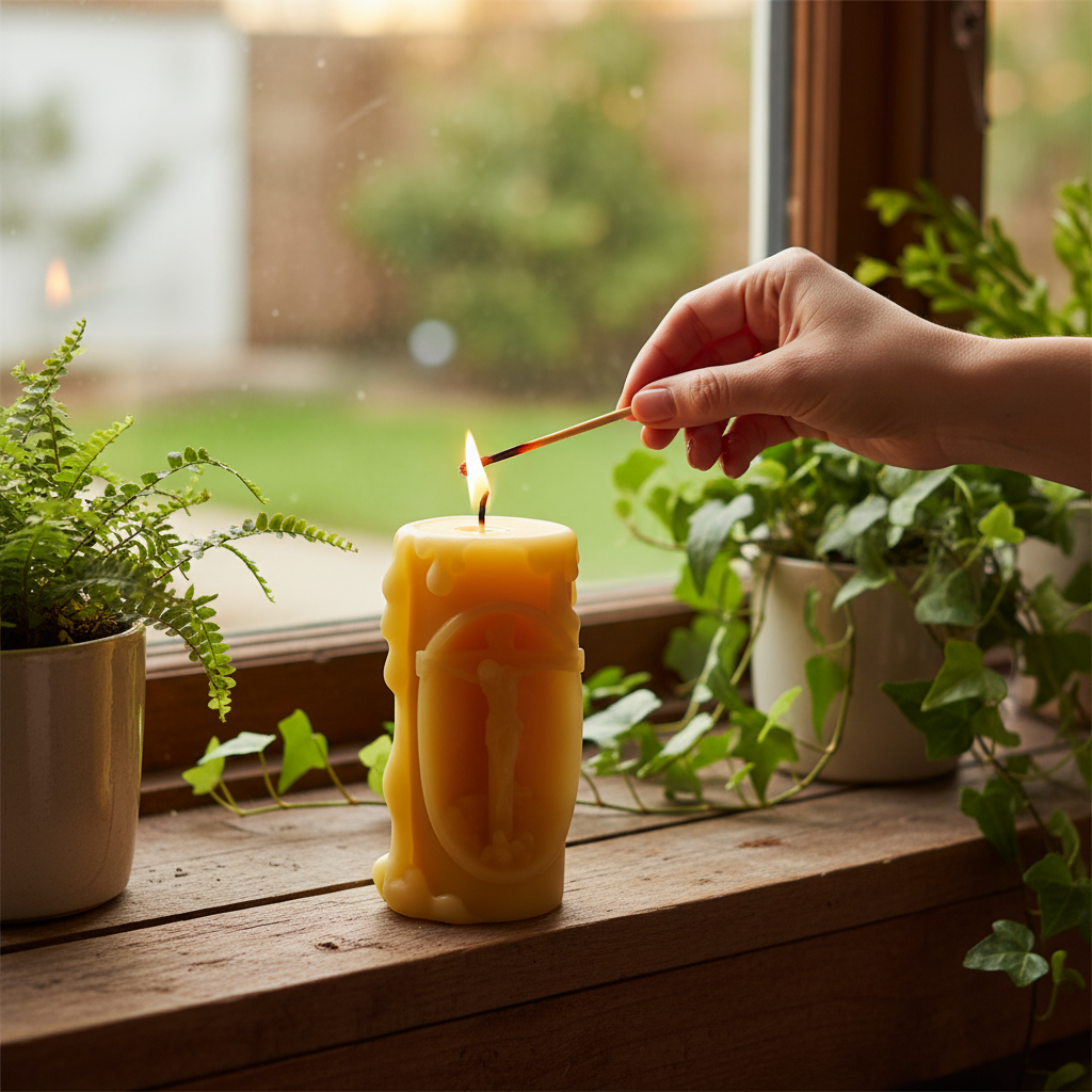 Jesus on the Cross 100% Beeswax Prayer Candle