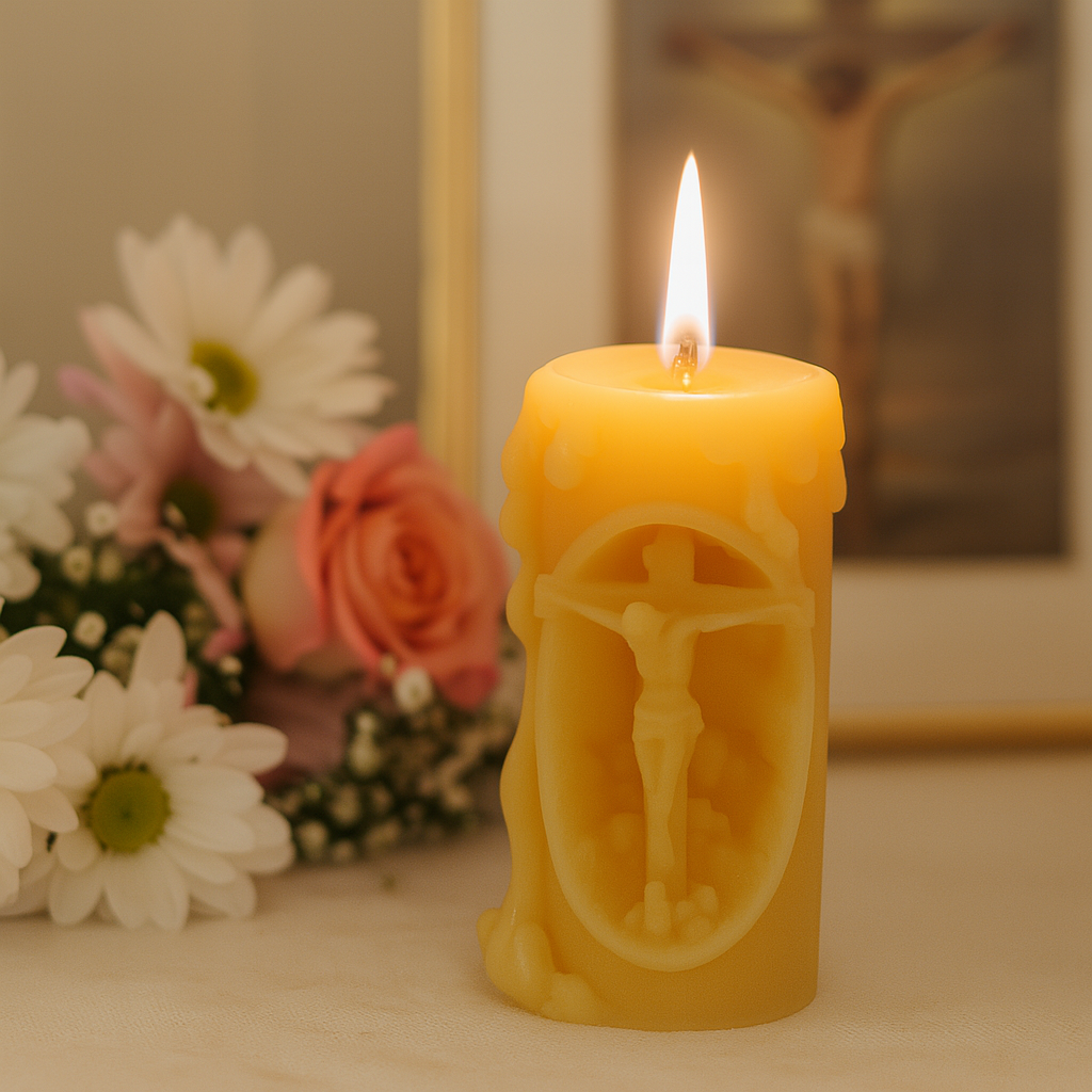Jesus on the Cross 100% Beeswax Prayer Candle