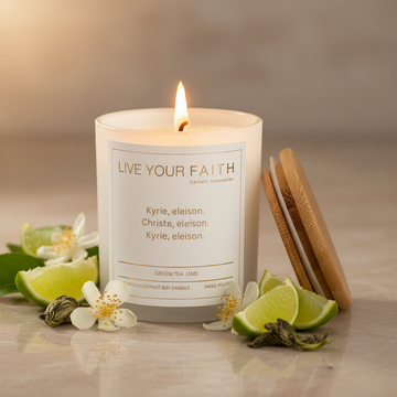 Catholic Prayer candle with the prayer Kyrie Eleison