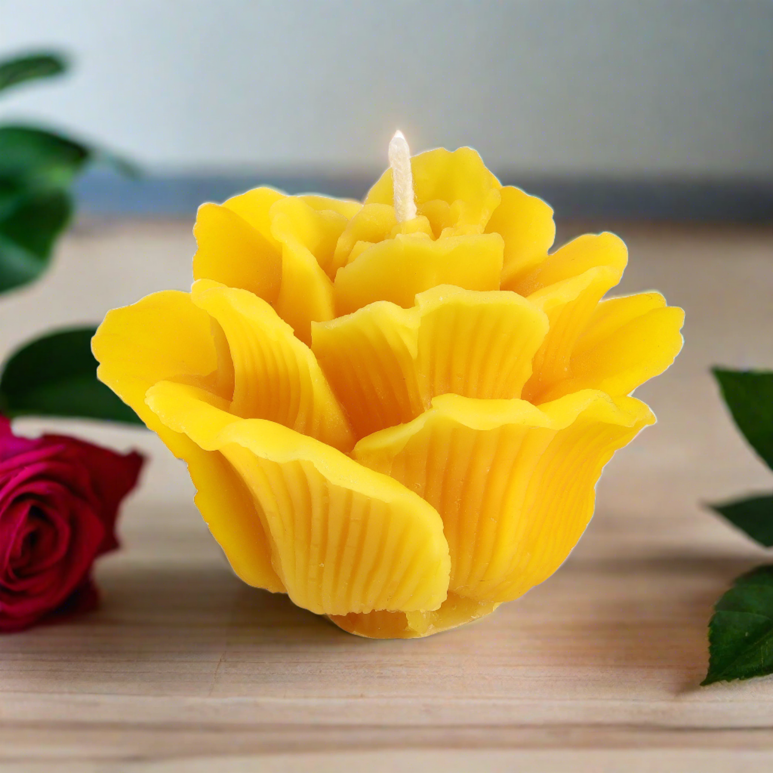 beeswax rosette with a re rose