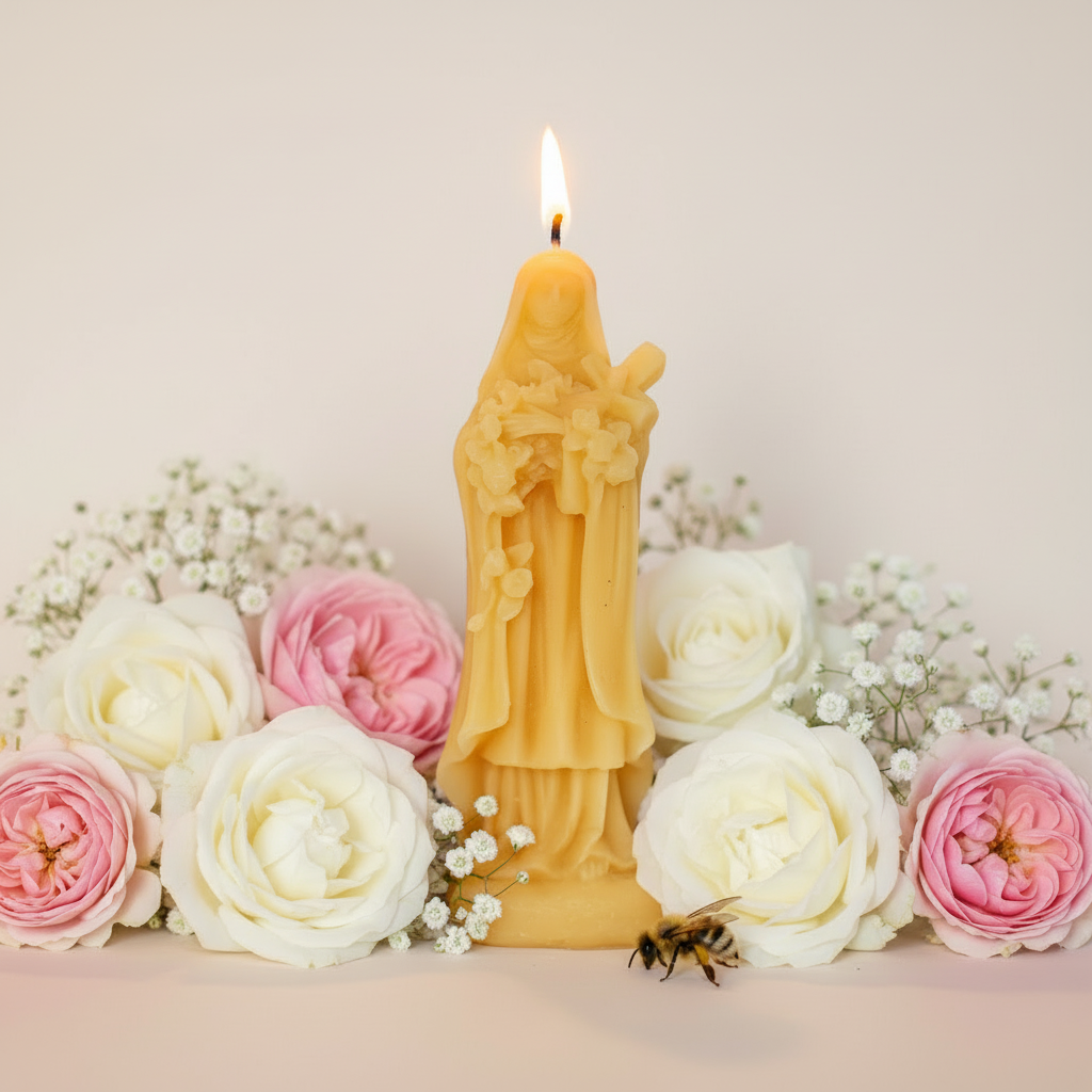 Saint Thérèse, The Little Flower Beeswax Candle – Hand-Poured
