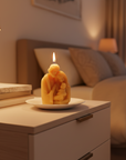 Beeswax holy family on a night stand of a modern home