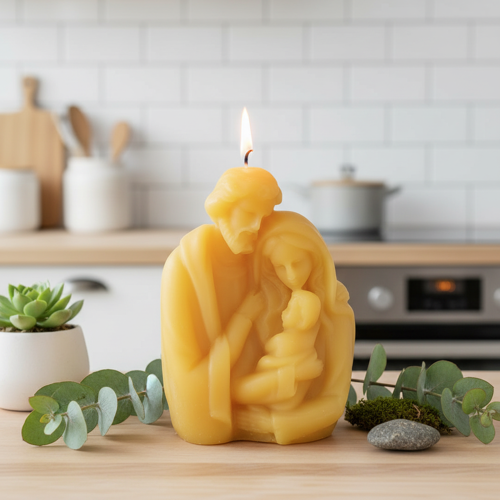 Mary, Jesus and Joseph beeswax candle handpoured 