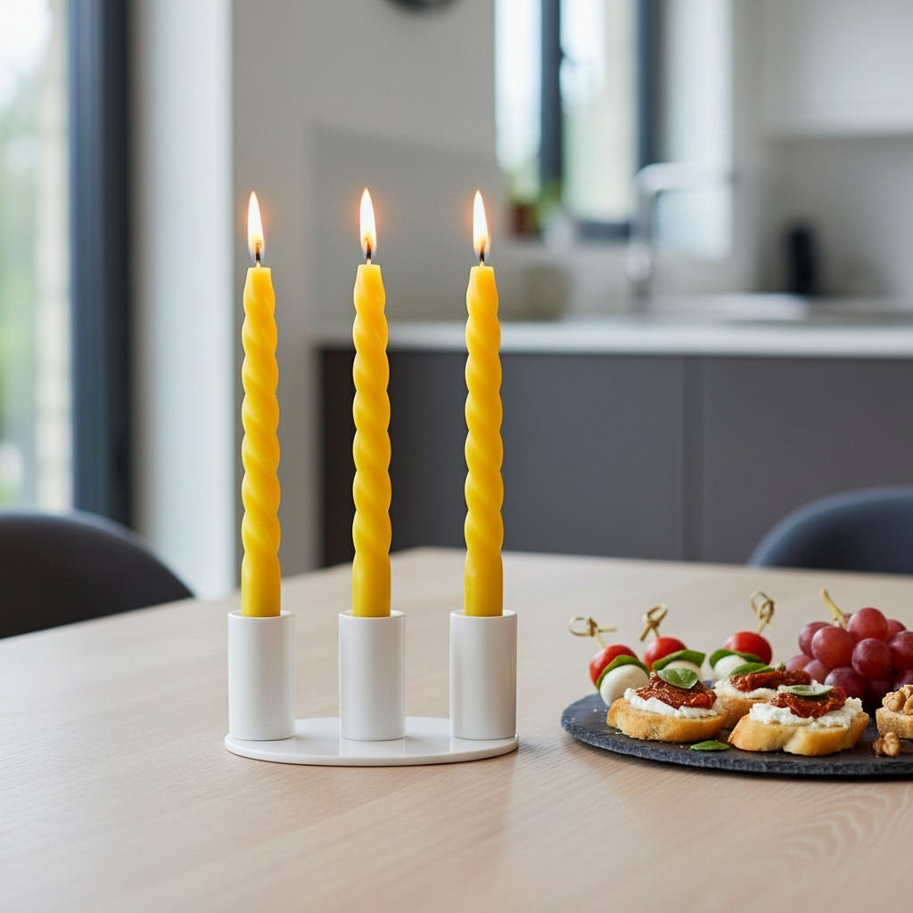 Set of Three Spiral Taper Beeswax Candles – Perfect Catholic Gifts for Your Home Altar