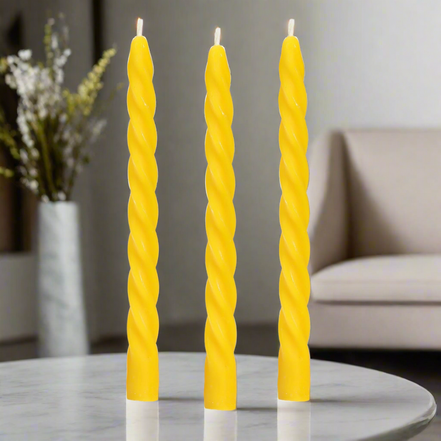 Set of Three Spiral Taper Beeswax Candles – Perfect Catholic Gifts for Your Home Altar