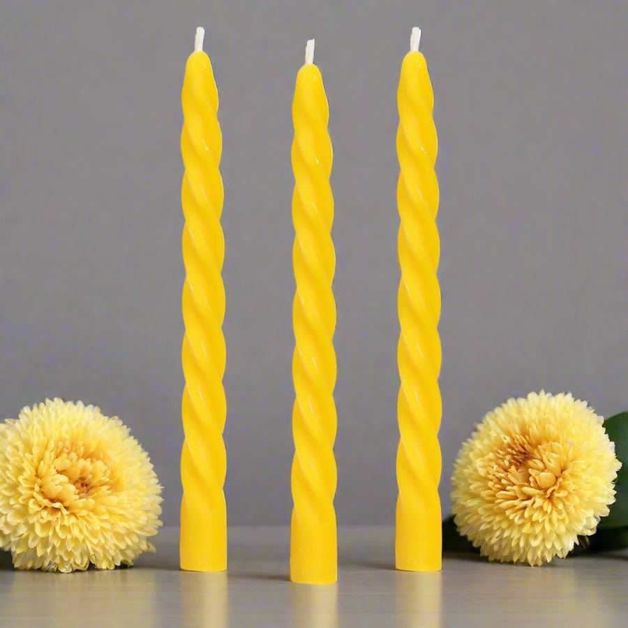 Set of Three Spiral Taper Beeswax Candles – Perfect Catholic Gifts for Your Home Altar